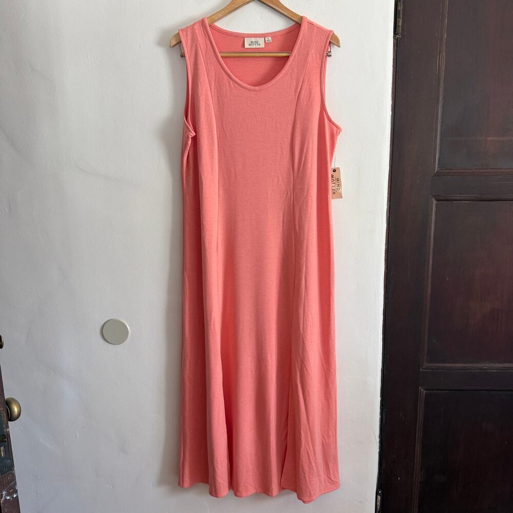 MIND MATTER | Coarl Pink Jersey Sleeveless Maxi Dress with front Slits | XL BNWT